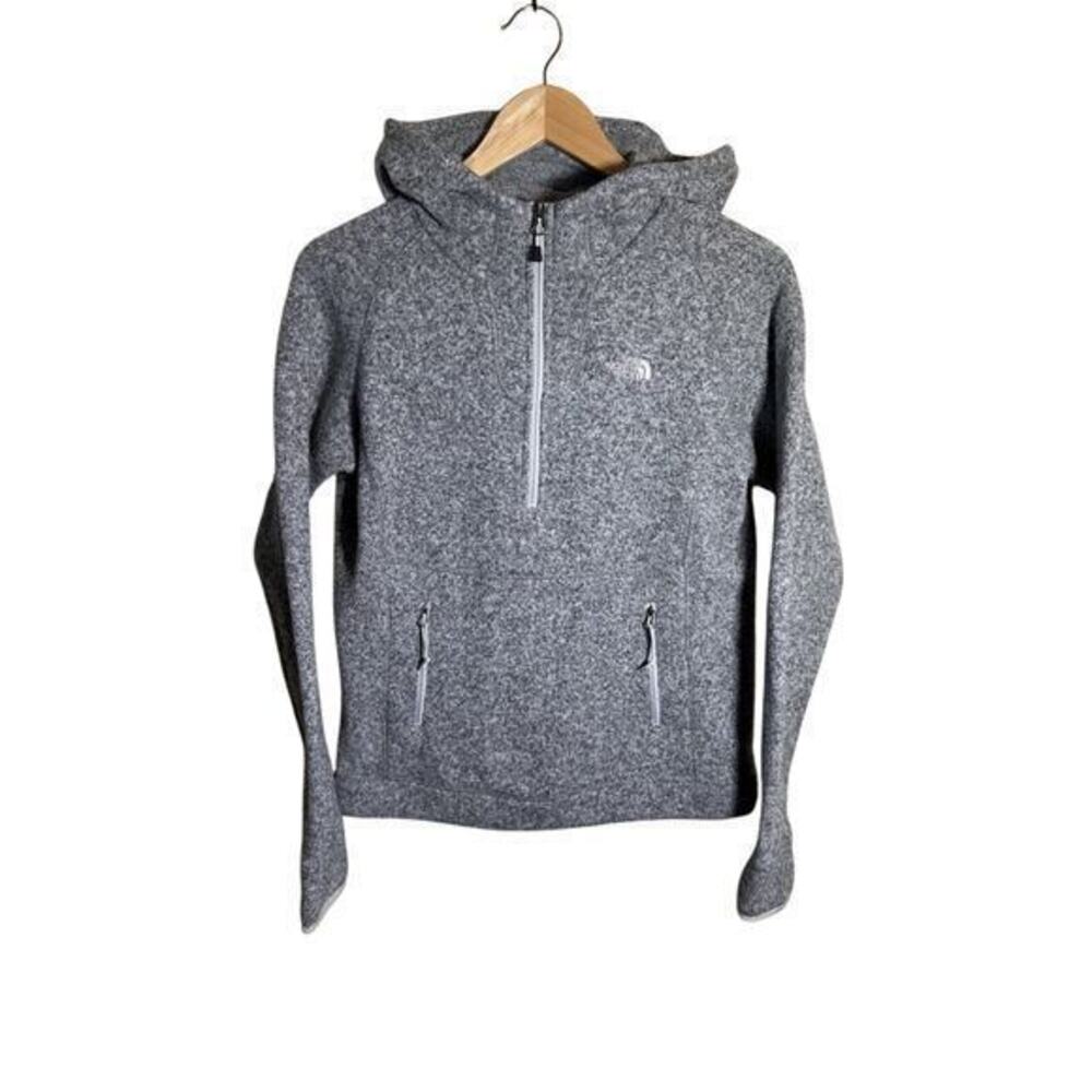 The North Face Quarter Zip Up Gray Fleece Sweatshirt Hood Sweater Size S/P